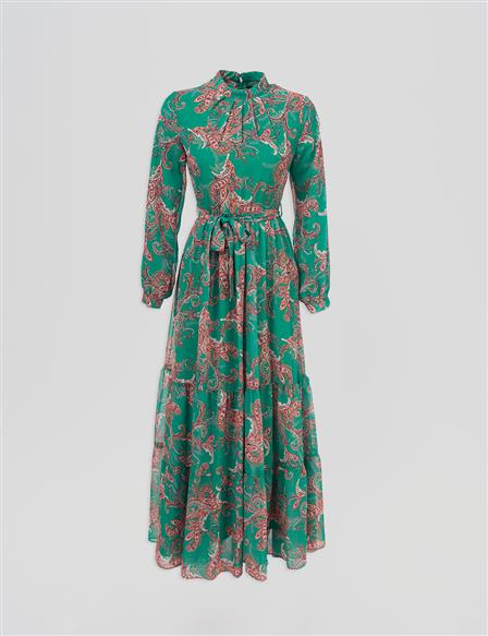 Ethnic Patterned Dress Green