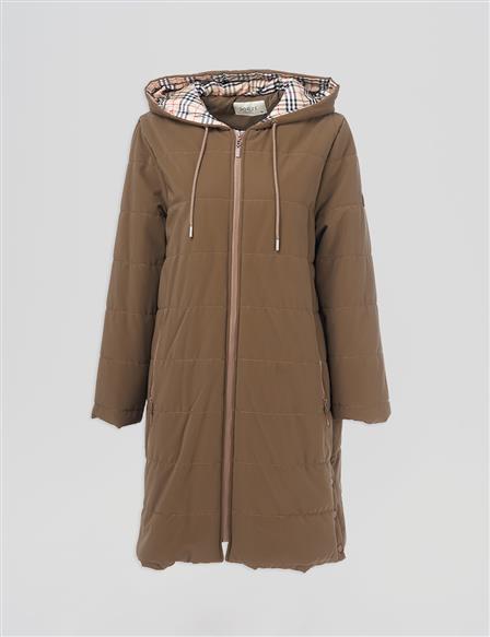 Snap Detailed Hooded Coat Mink