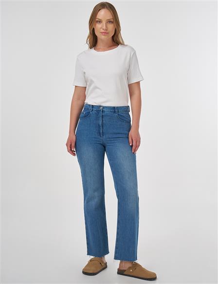 High-Waist Straight Denim Pants Indigo