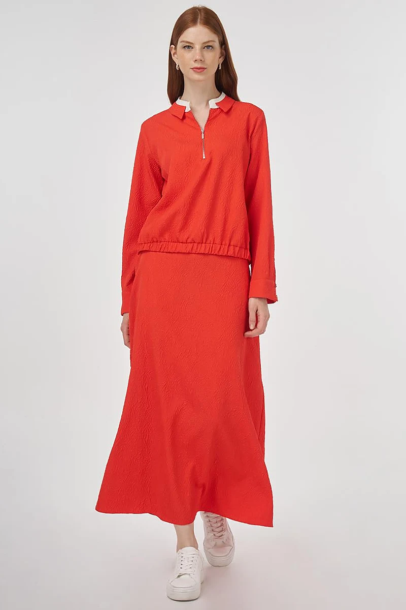 Seersucker Skirt Set Red