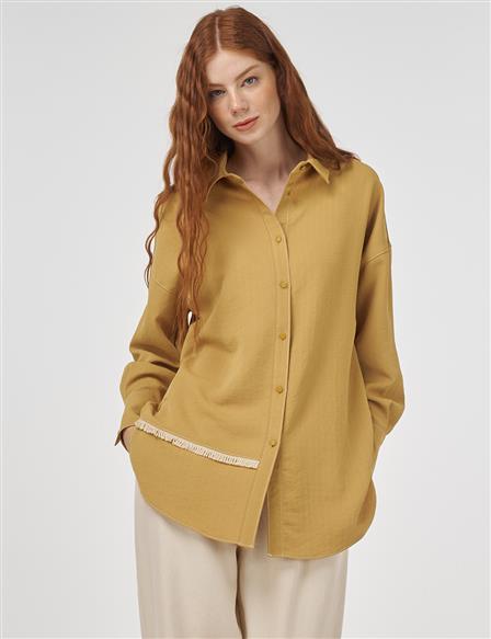 Frayed Asymmetric Cut Tunic in Mustard