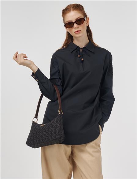 Embroidered Cotton Tunic Black