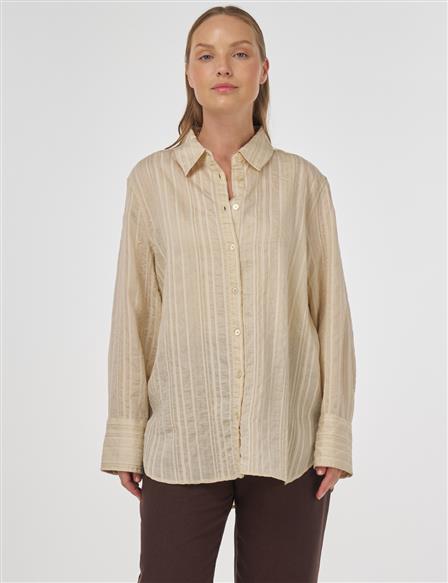 Striped Pattern Lyocell Tunic Light Gray 