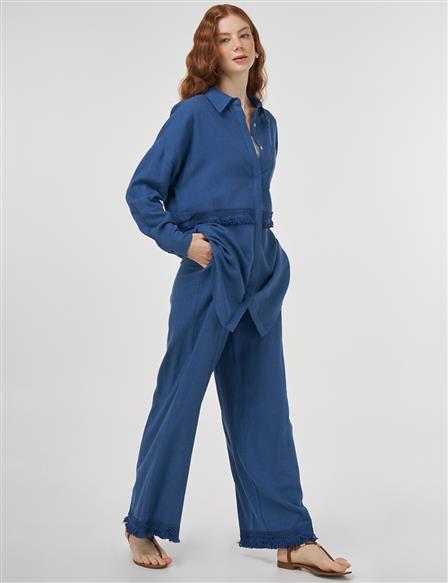 Lace-Trimmed Linen-Viscose Two-Piece Set Indigo 