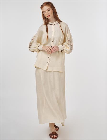 Embroidered Cotton Two-Piece Set Cream