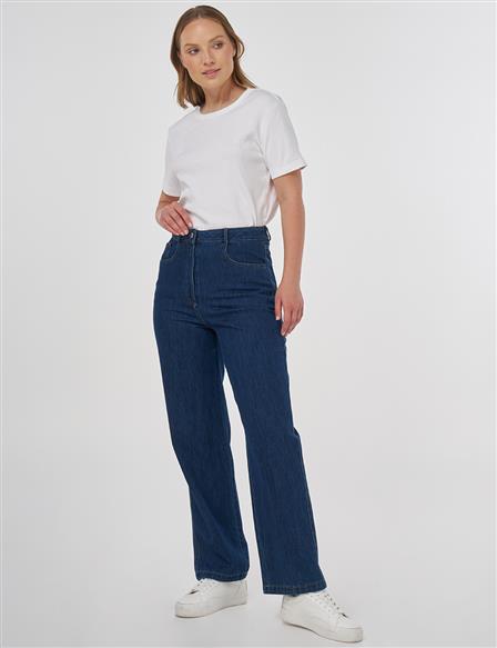 Wide Leg Denim Pants Navy Blue