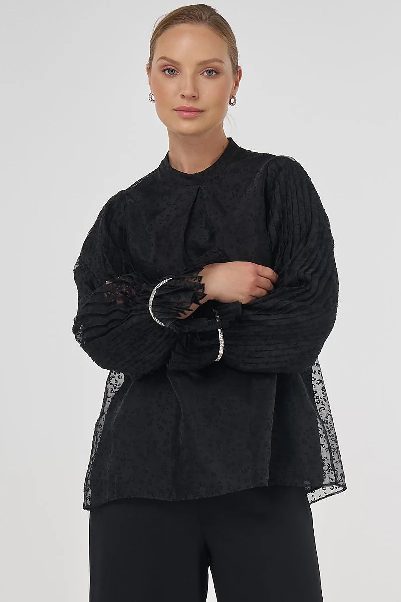 Stone-Embellished Elegant Blouse Black
