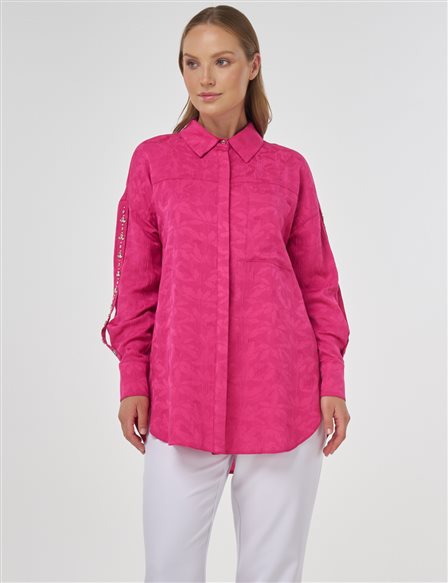 Embroidered Detail Viscose Tunic Fuchsia