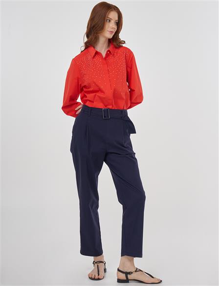 Viscose Tapered Pants Dark Navy 