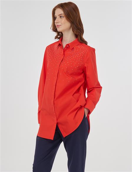 Hotfix Printed Cotton Tunic Poppy Red