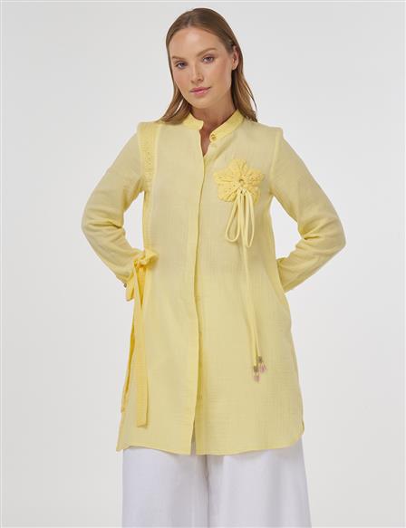 Broderie-Trimmed Muslin Tunic Yellow 