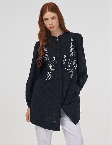 Embroidered Cotton Blouse Black