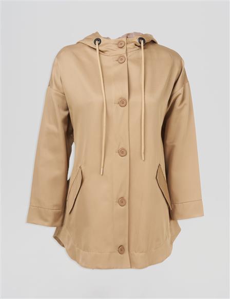 Point Stitched Hooded Cape Beige