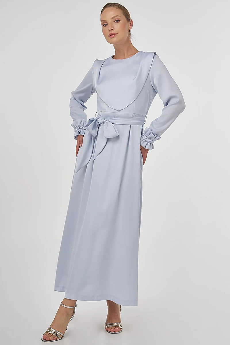 Satin Dress with Collar Detail Blue