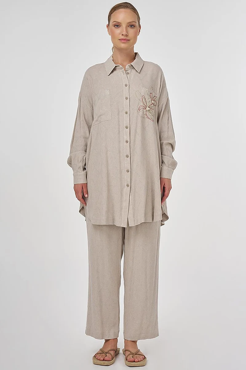 Beaded Embroidered Viscose Two-Piece Set Stone 