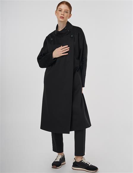 Stand Collar Wool Coat Black 