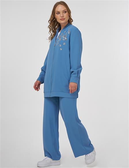 Embroidered Double Suit Crown Blue