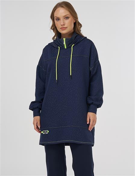 Dokulu Sweatshirt Koyu Lacivert 