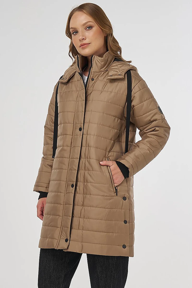 High Collar Hooded Anorak Coat Dark Beige