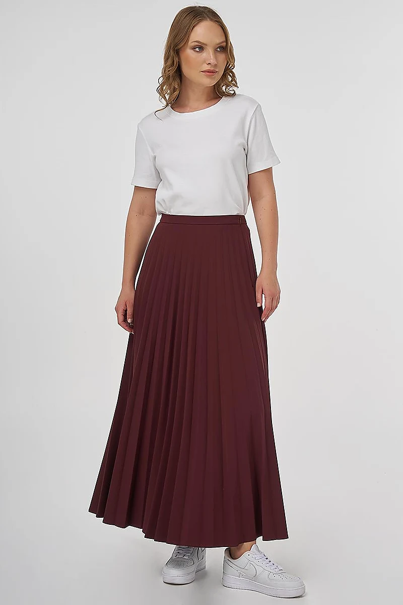 Zipped Pleated Skirt Burgundy