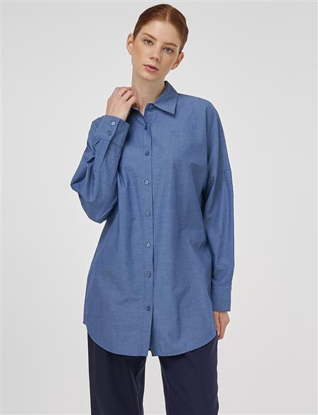 Dropped Shoulder Cotton Tunic Indigo