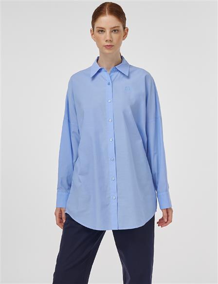 Dropped Shoulder Cotton Tunic Light Blue