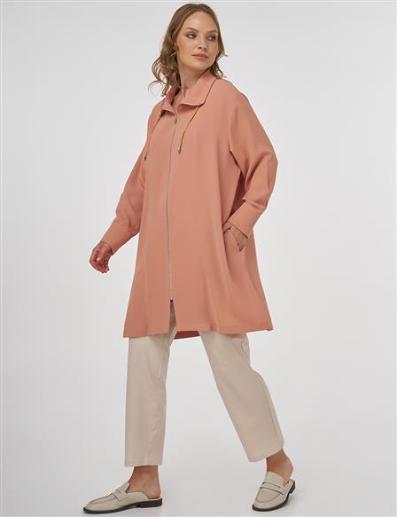 Zipper-Closure Stand Collar Cardigan Mushroom 