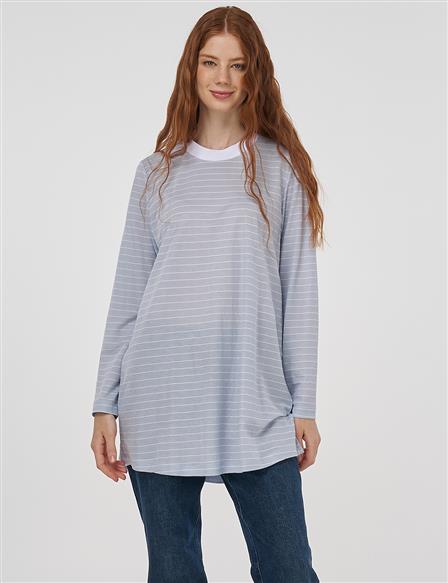 Striped Knit Sweatshirt in Light Blue