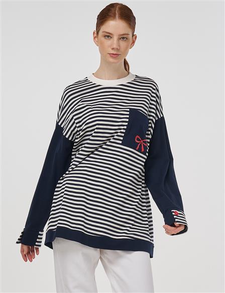 Graphic Printed Cotton Sweatshirt in Dark Navy
