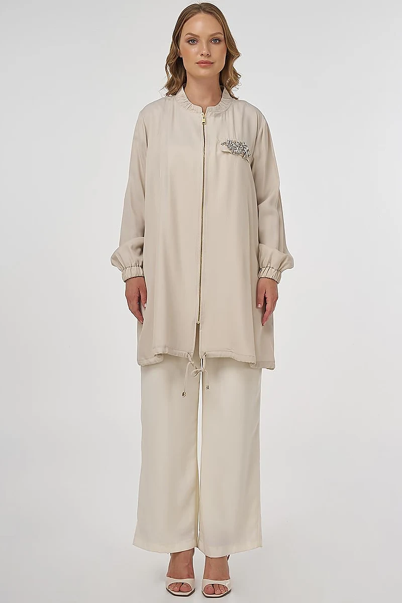 Stone-Embellished Viscose Jacket in Stone