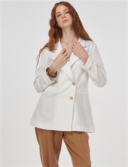 Punto Dikişli Viskon Blazer Ceket Optik Beyaz 