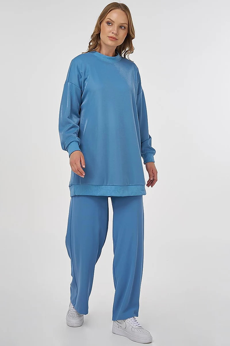 Parlak Görünümlü Sweatshirt Mavi 
