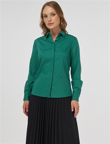 Shirt Collar Blouse - Green