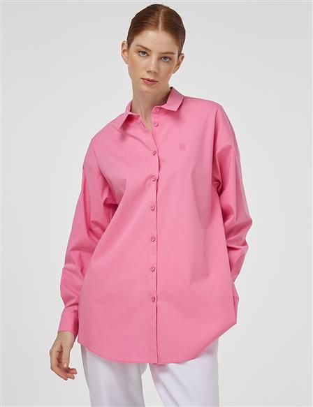 Düğmeli Poplin Gömlek Pembe