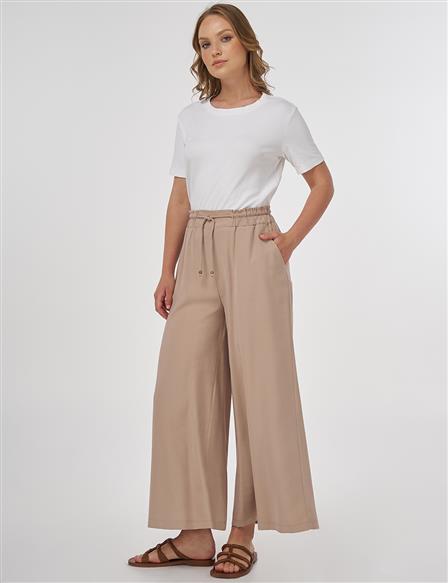 Geniş Paça Rayon Pantolon Vizon