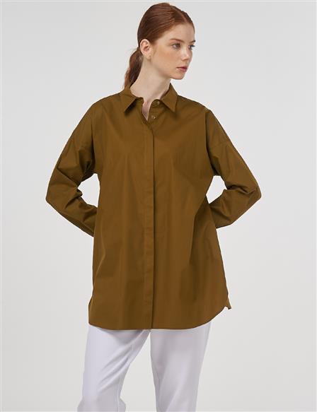 Relaxed Fit Cotton Tunic Dark Oliv