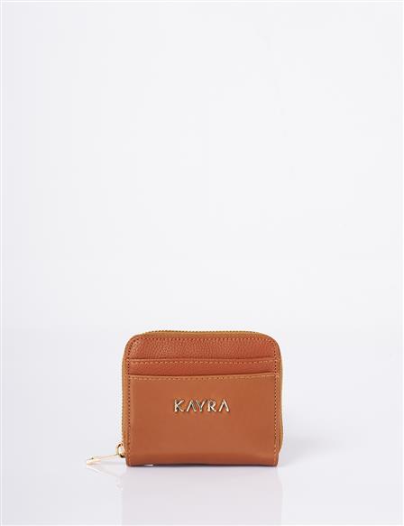Logolu Mini Cüzdan Camel