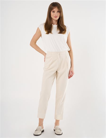 Canvas Pants with Fabric-Panel Hems Cream