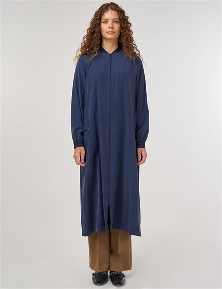 Long Zippered Throw-On in Navy