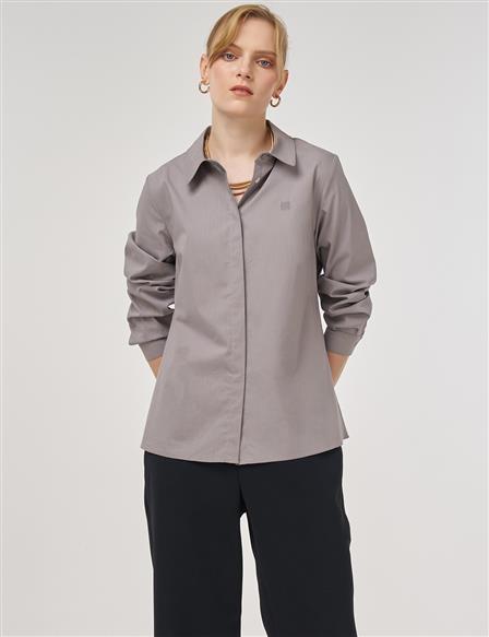 Shirt Collar Poplin Tunic in Light Grey