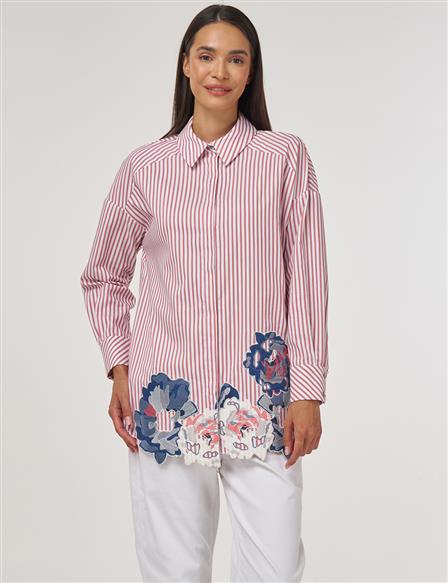 Embroidery-Appliquéd Cotton Tunic Red