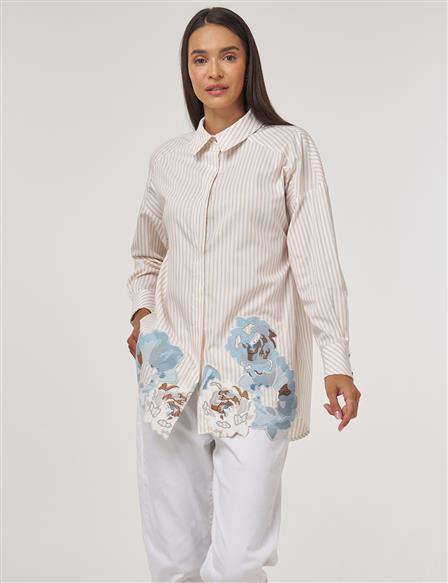 Embroidery-Appliquéd Cotton Tunic Beige