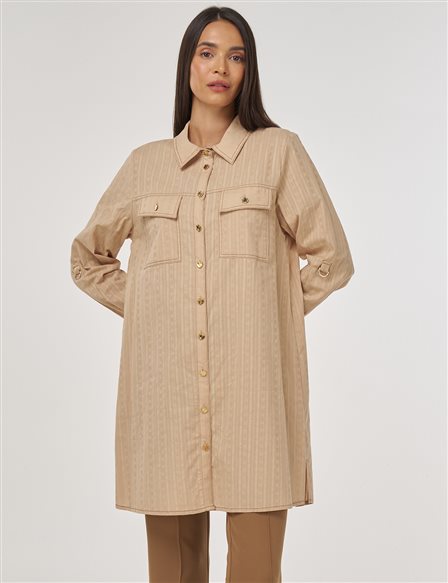 100% Cotton Double Pocket Tunic Beige