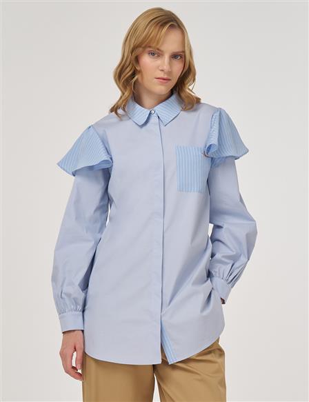 Fırfır Detaylı Pamuklu Tunik Mavi