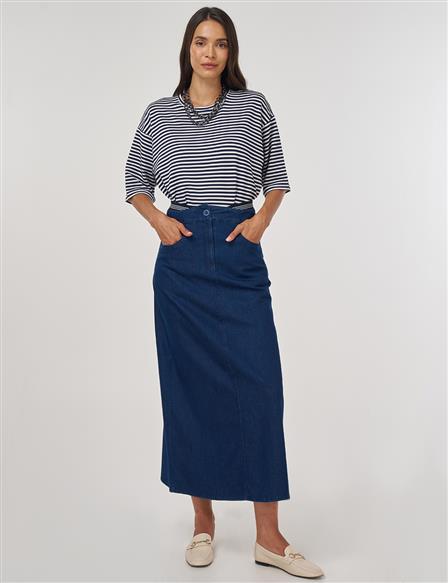 Waistband Denim Skirt Navy