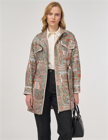 Patterned High Neck Jacket Mint
