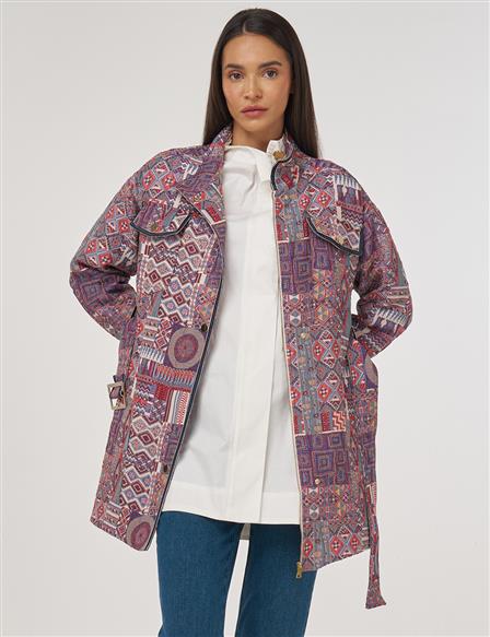 Patterned High Neck Jacket Indigo 