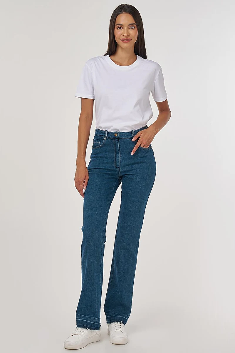 Straight High-Waisted Denim Trousers Navy