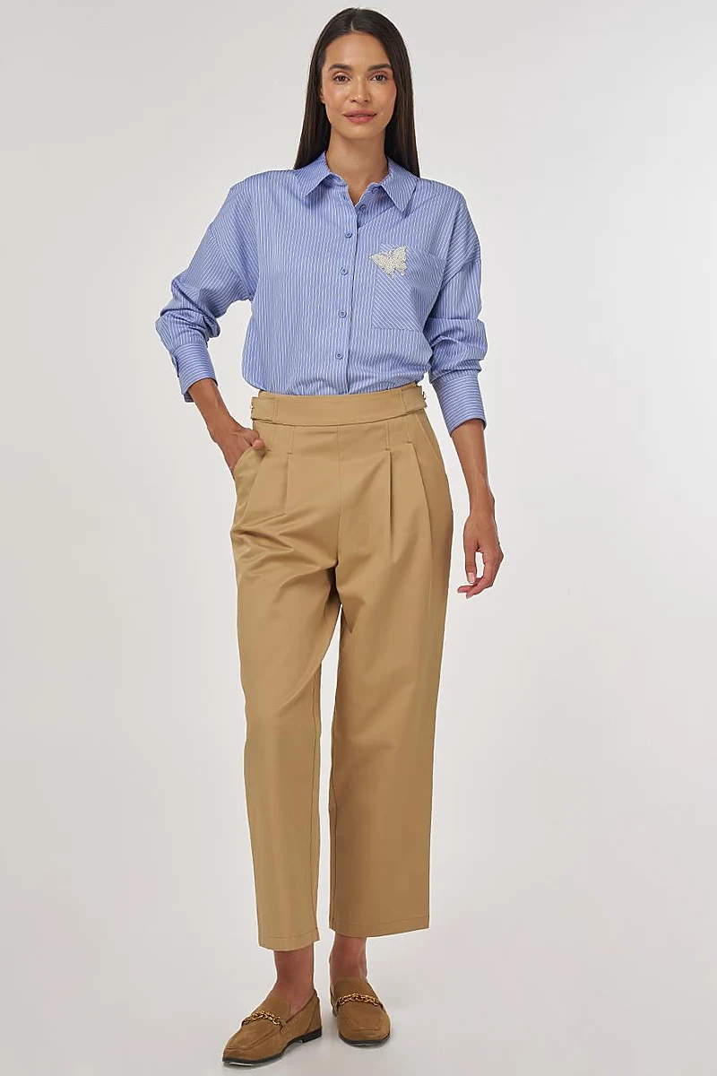 Pleated Carrot-Cut Pants Beige