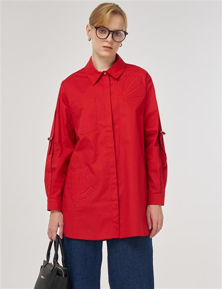 Embossed Cotton Tunic Red